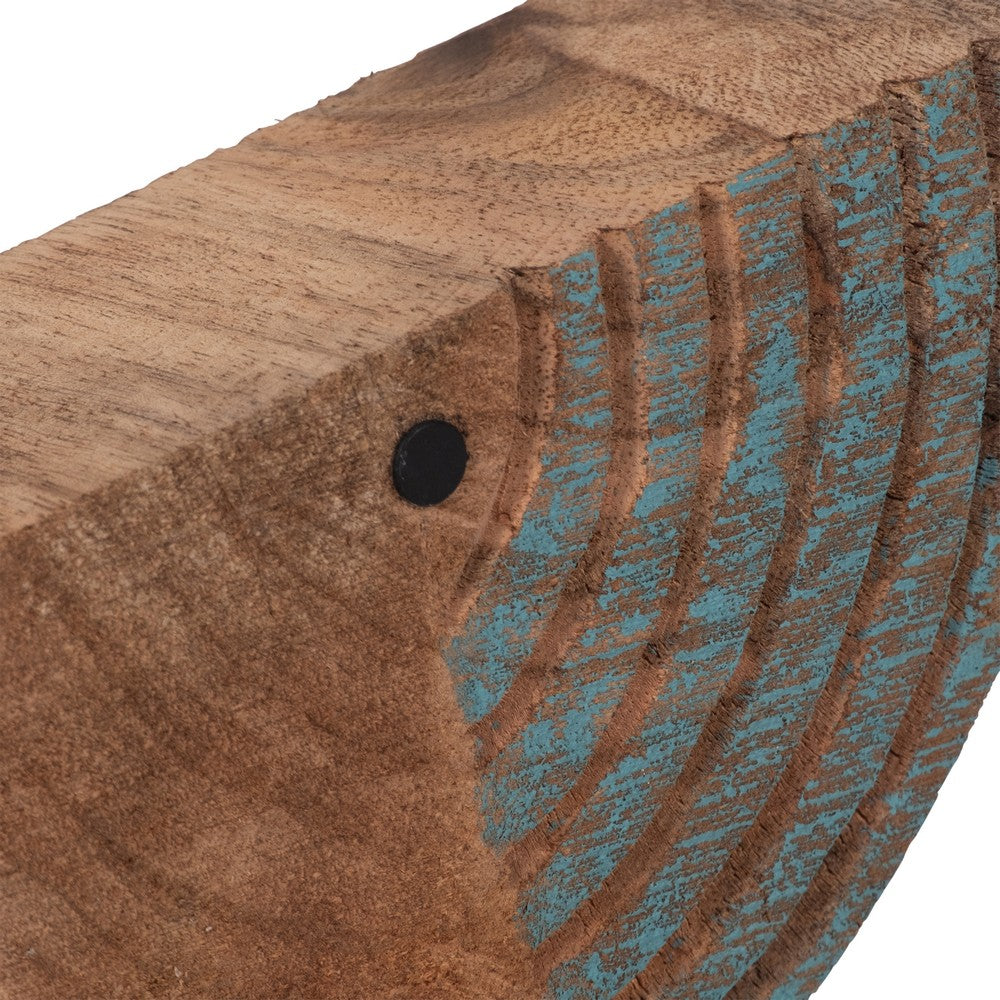 Decorative Fish Log Sculpture | Brown & Blue Mango Wood | 10"