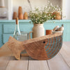 Decorative Fish Log Sculpture | Brown & Blue Mango Wood | 10"