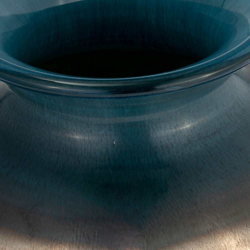 Floral Decorative Olpe Vase | 12" | Teal Blue & Bronze Glass