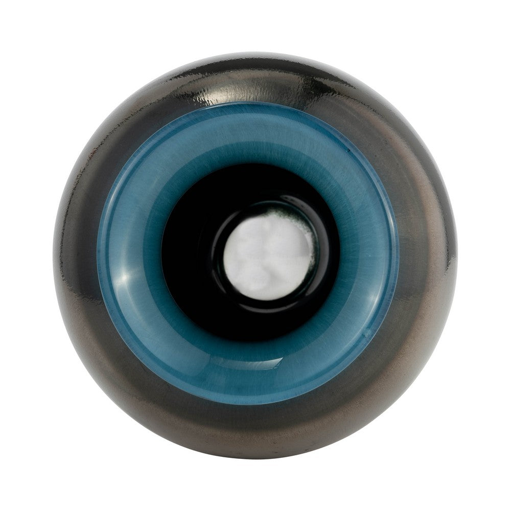 Floral Decorative Olpe Vase | 12" | Teal Blue & Bronze Glass