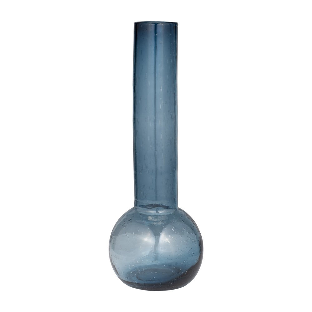 Decorative Vase | Narrow Body | Rounded Bottom | 20" Modern Blue Glass