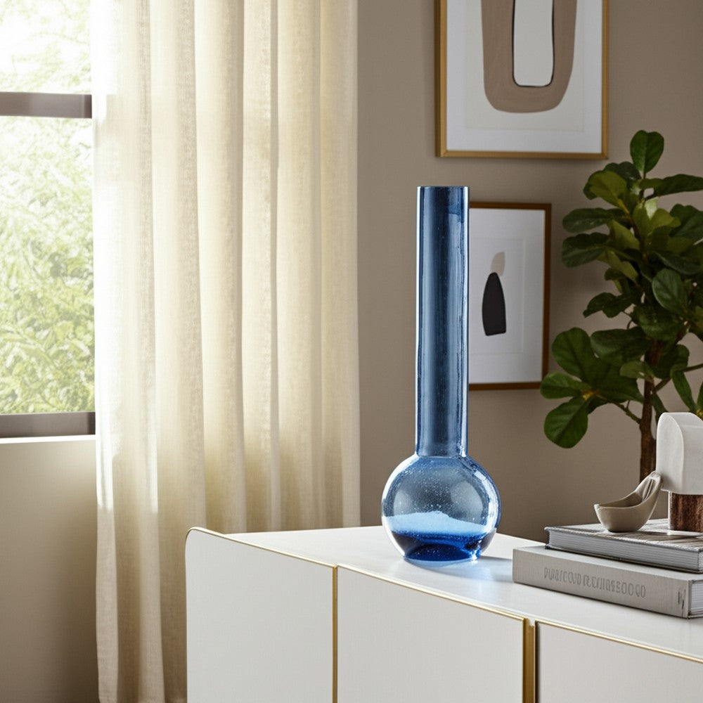 Decorative Vase | Narrow Body | Rounded Bottom | 20" Modern Blue Glass
