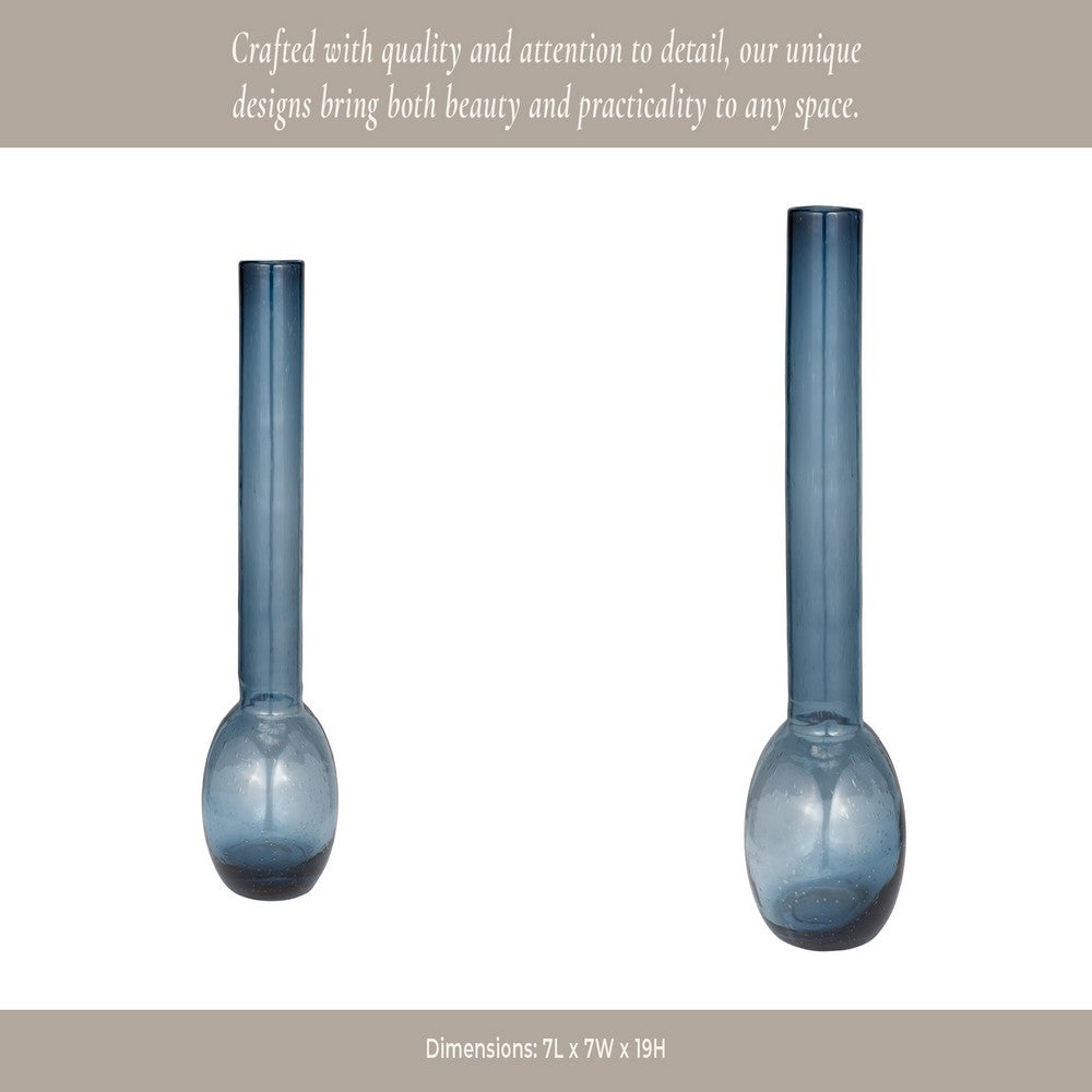 Decorative Vase | Narrow Body | Rounded Bottom | 20" Modern Blue Glass