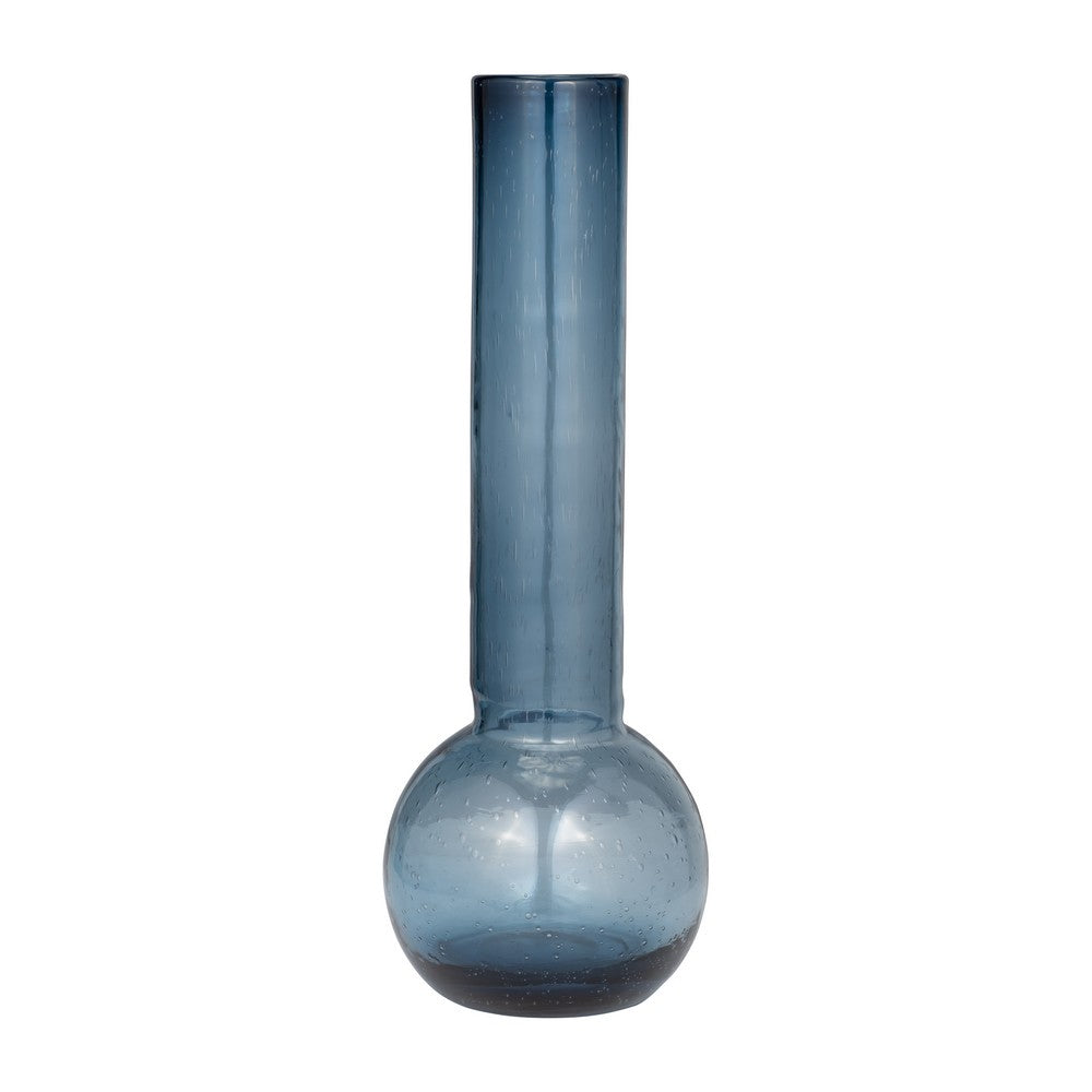 Decorative Vase | Narrow Body | Rounded Bottom | 20" Modern Blue Glass