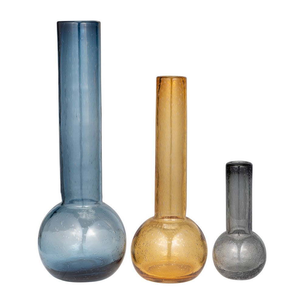 Decorative Vase | Narrow Body | Rounded Bottom | 20" Modern Blue Glass