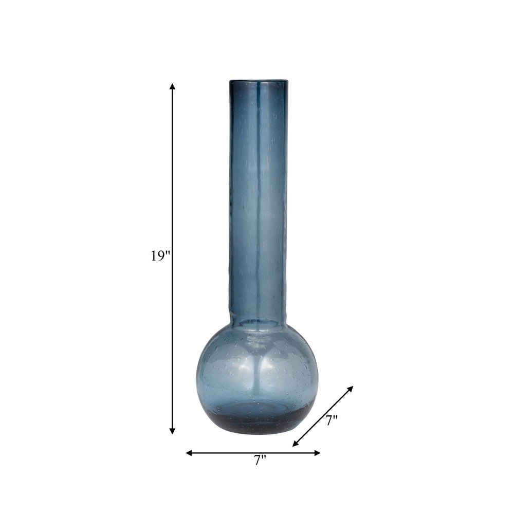 Decorative Vase | Narrow Body | Rounded Bottom | 20" Modern Blue Glass