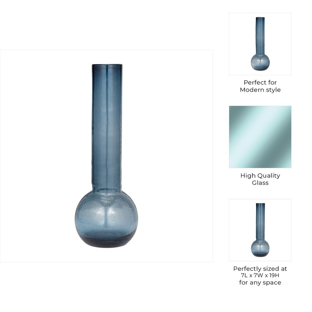 Decorative Vase | Narrow Body | Rounded Bottom | 20" Modern Blue Glass