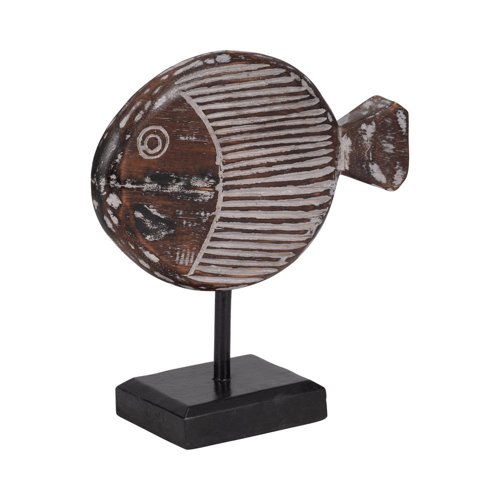 Fish on a Stand Tabletop Figurine | Gray Albasia Wood w Square Base