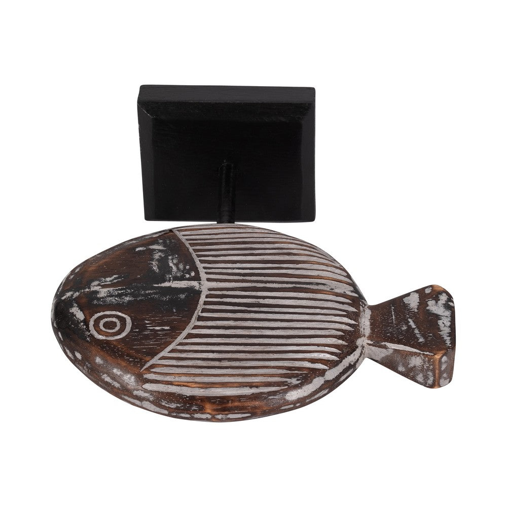 Fish on a Stand Tabletop Figurine | Gray Albasia Wood w Square Base