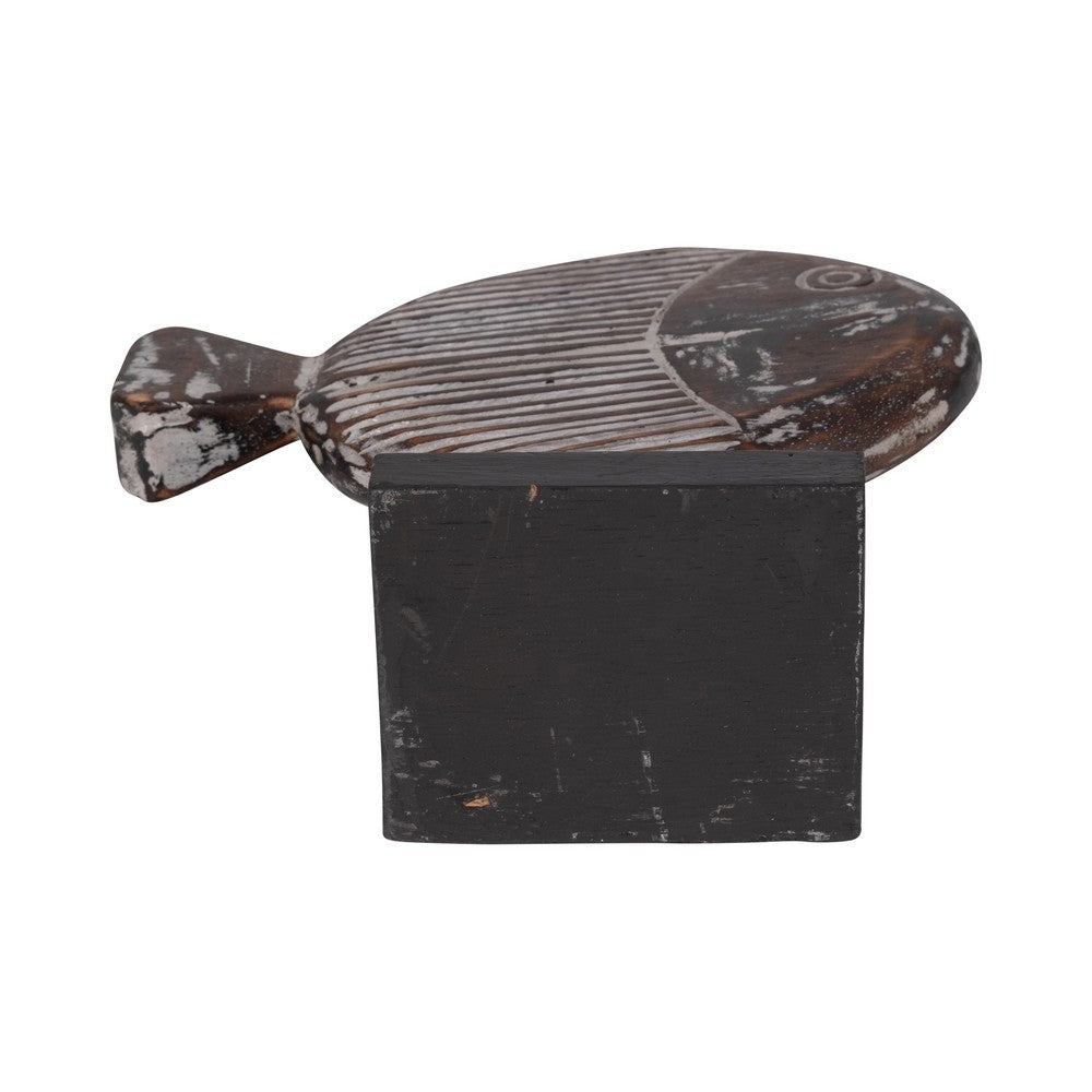 Fish on a Stand Tabletop Figurine | Gray Albasia Wood w Square Base