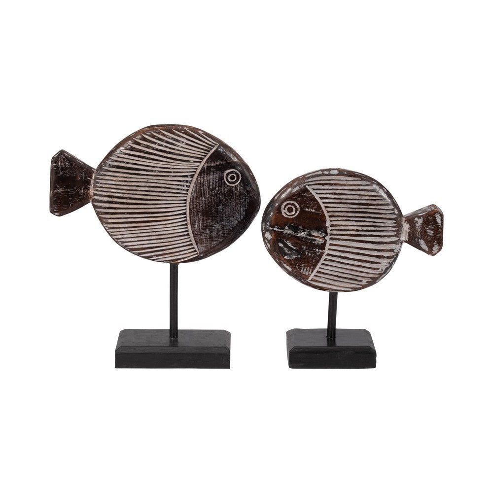 Fish on a Stand Tabletop Figurine | Gray Albasia Wood w Square Base