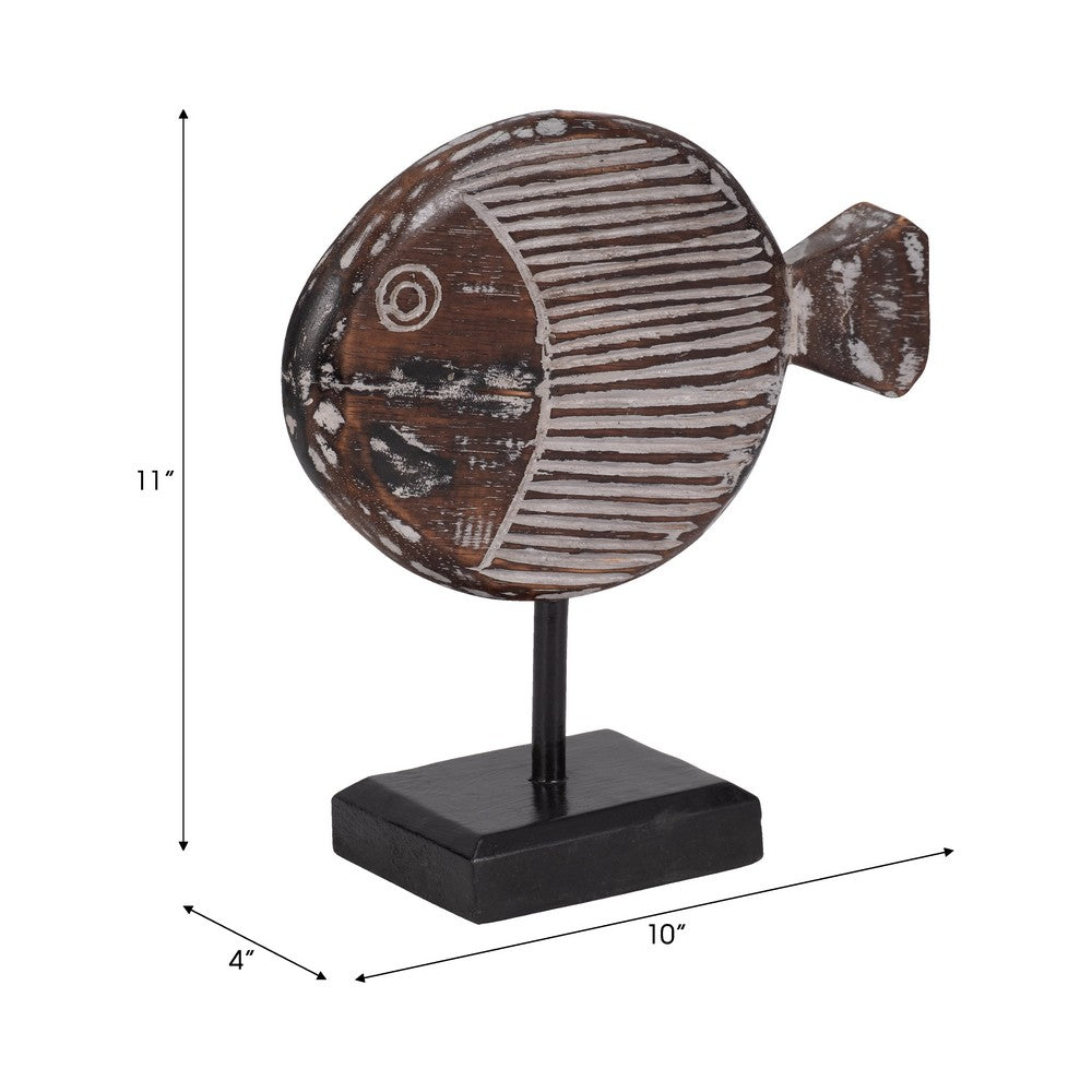 Fish on a Stand Tabletop Figurine | Gray Albasia Wood w Square Base