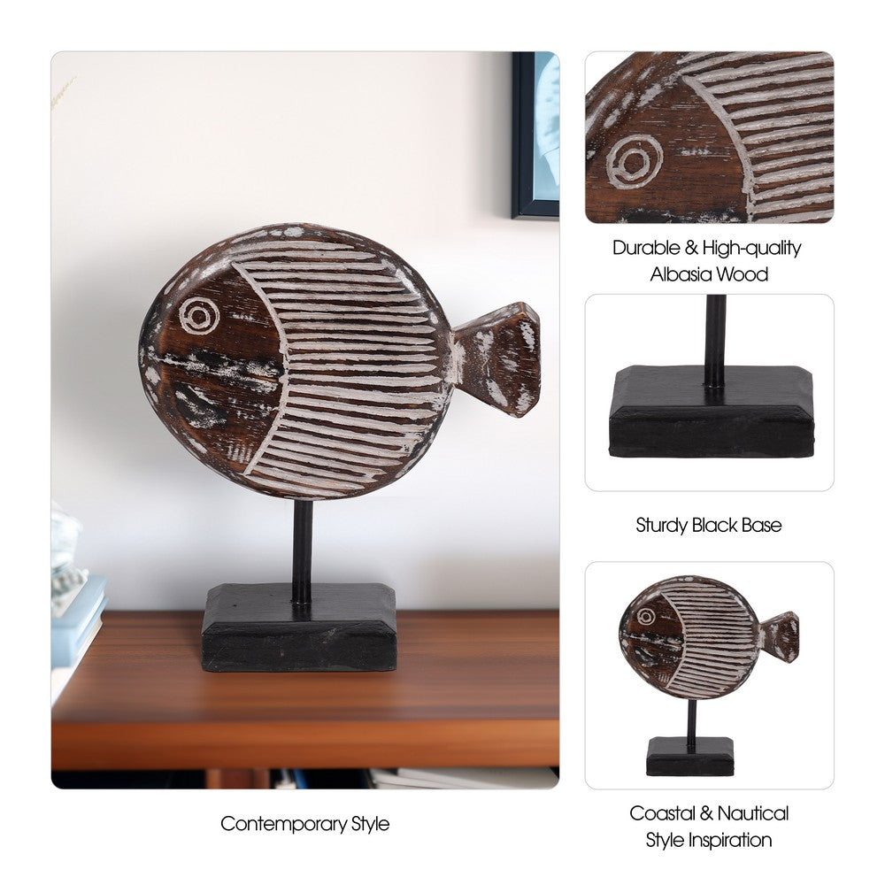 Fish on a Stand Tabletop Figurine | Gray Albasia Wood w Square Base