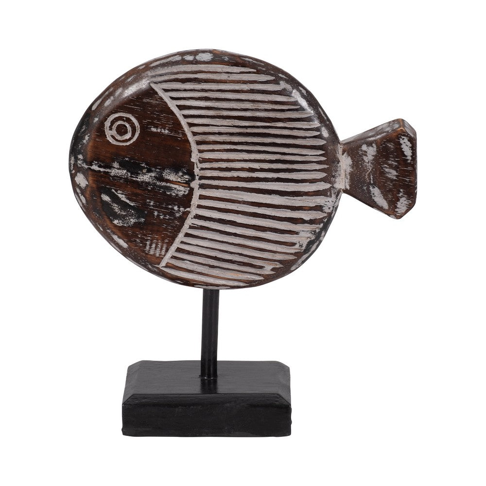 Fish on a Stand Tabletop Figurine | Gray Albasia Wood w Square Base