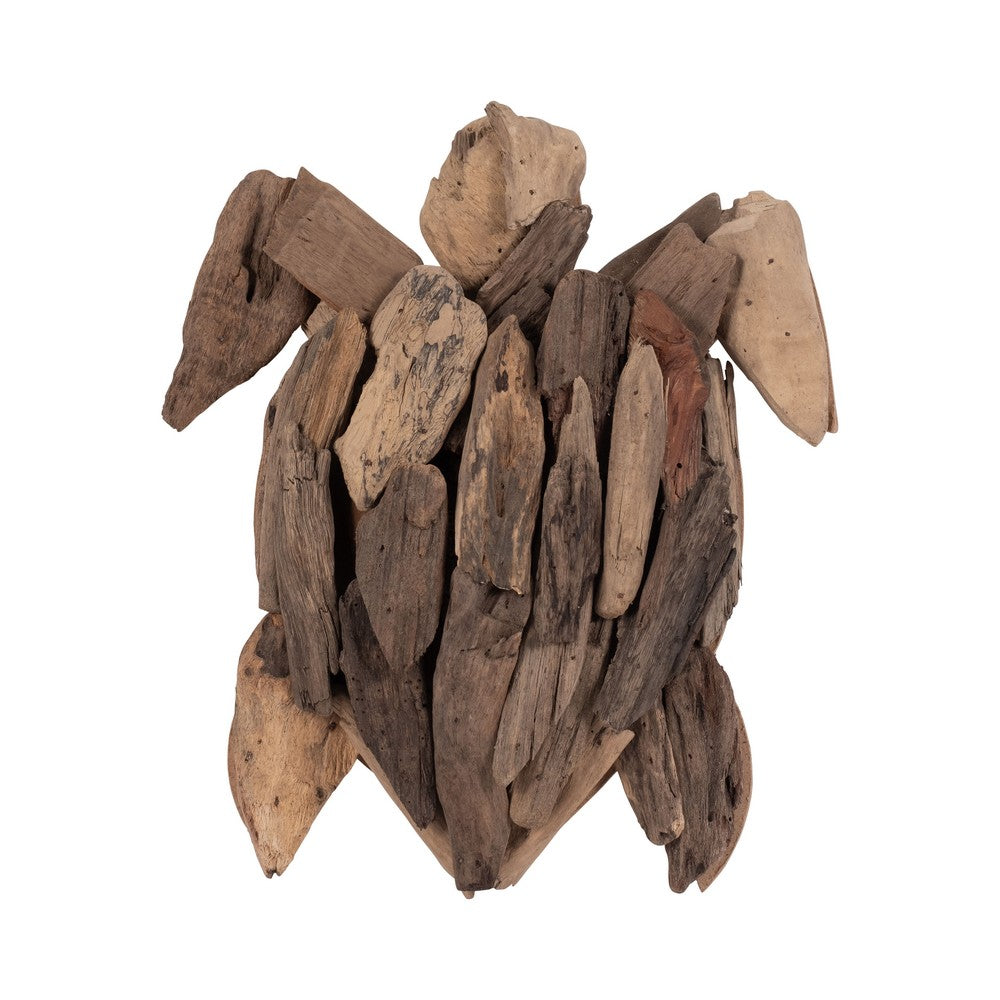 Decorative Turtle Figurine | 12" Handcrafted Coastal Natural Brown Wood