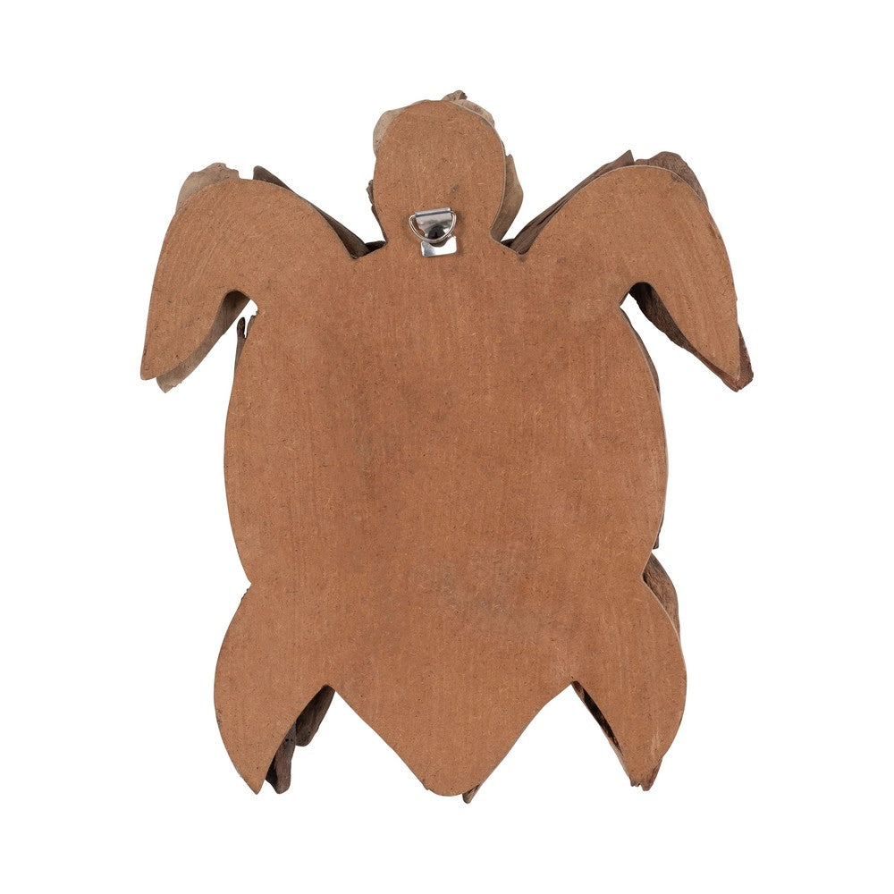 Decorative Turtle Figurine | 12" Handcrafted Coastal Natural Brown Wood