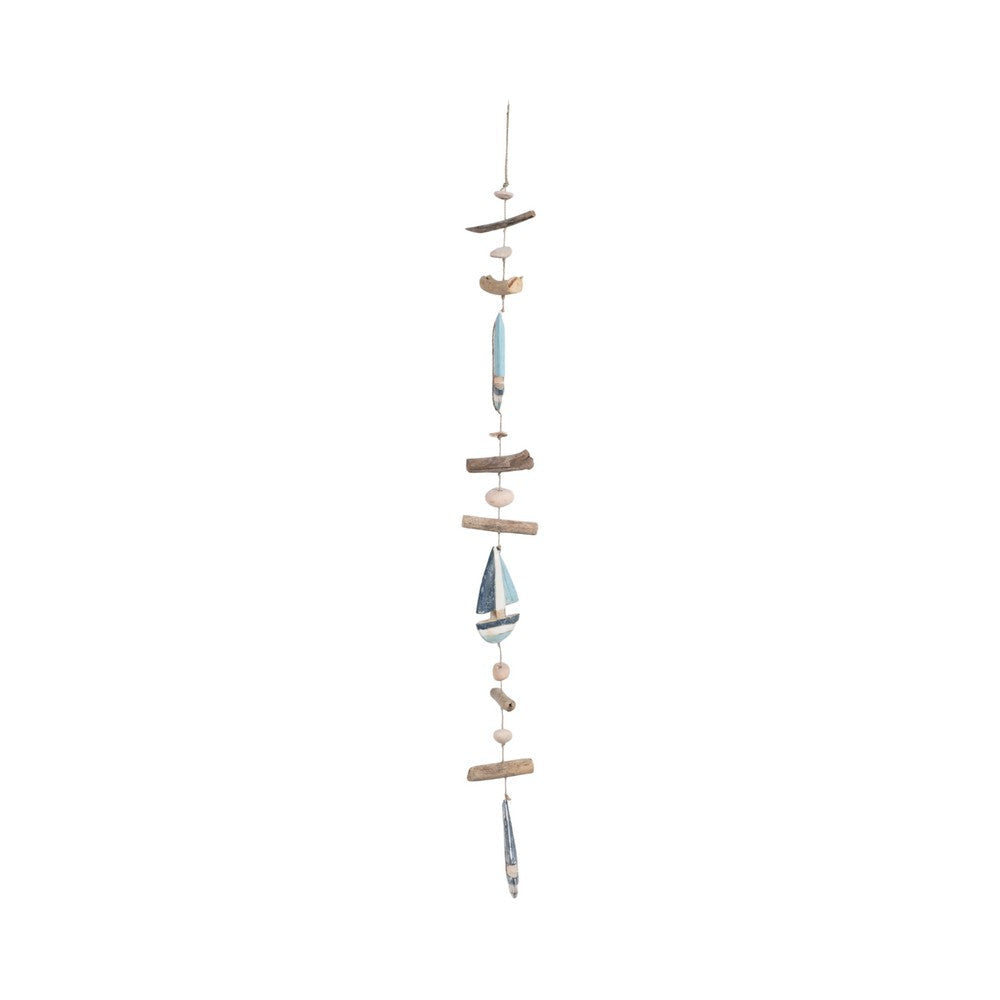 Decorative Nautical Wall Hanging Sailing Boats String | White & Blue Wood SBH-18039-02
