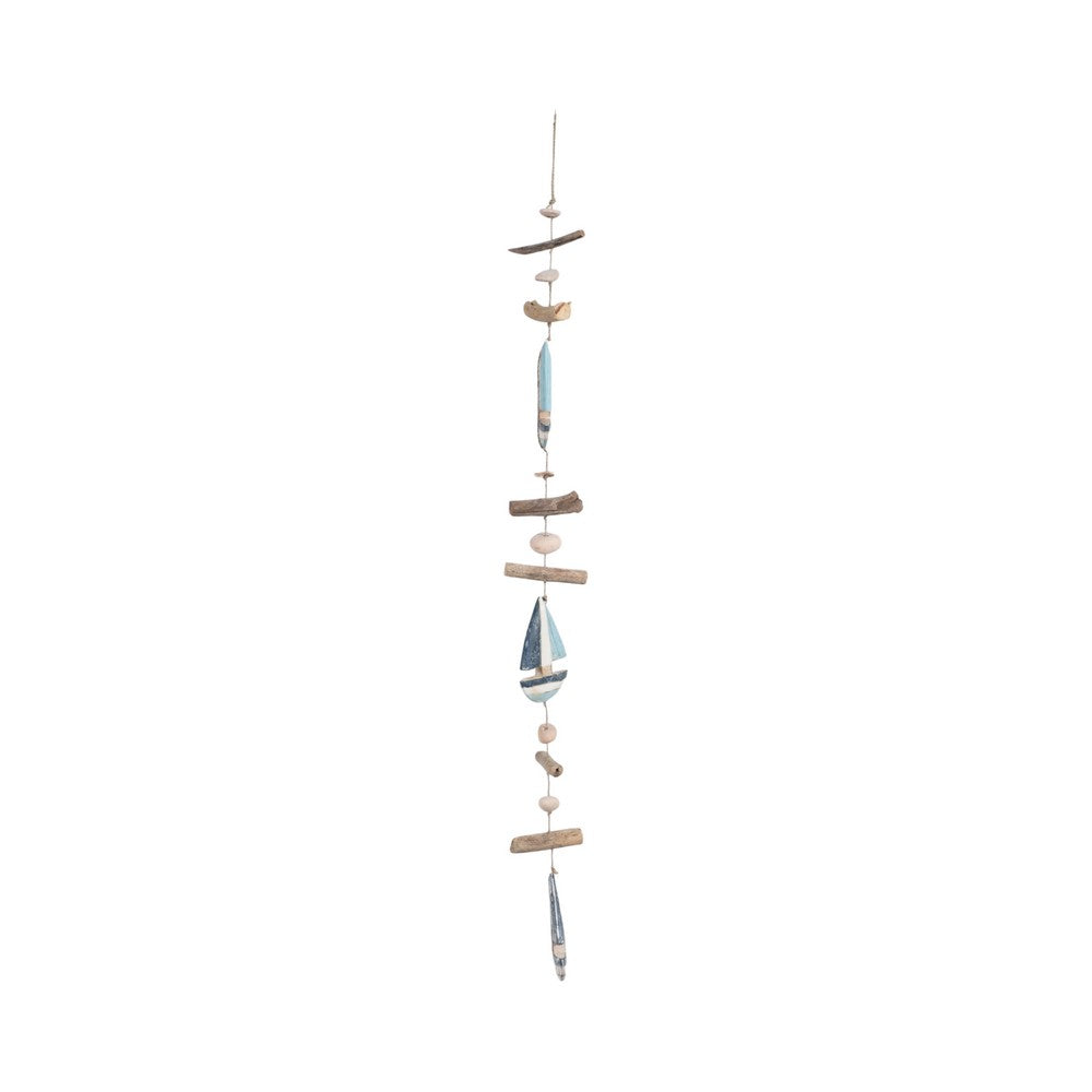 Decorative Nautical Wall Hanging Sailing Boats String | White & Blue Wood
