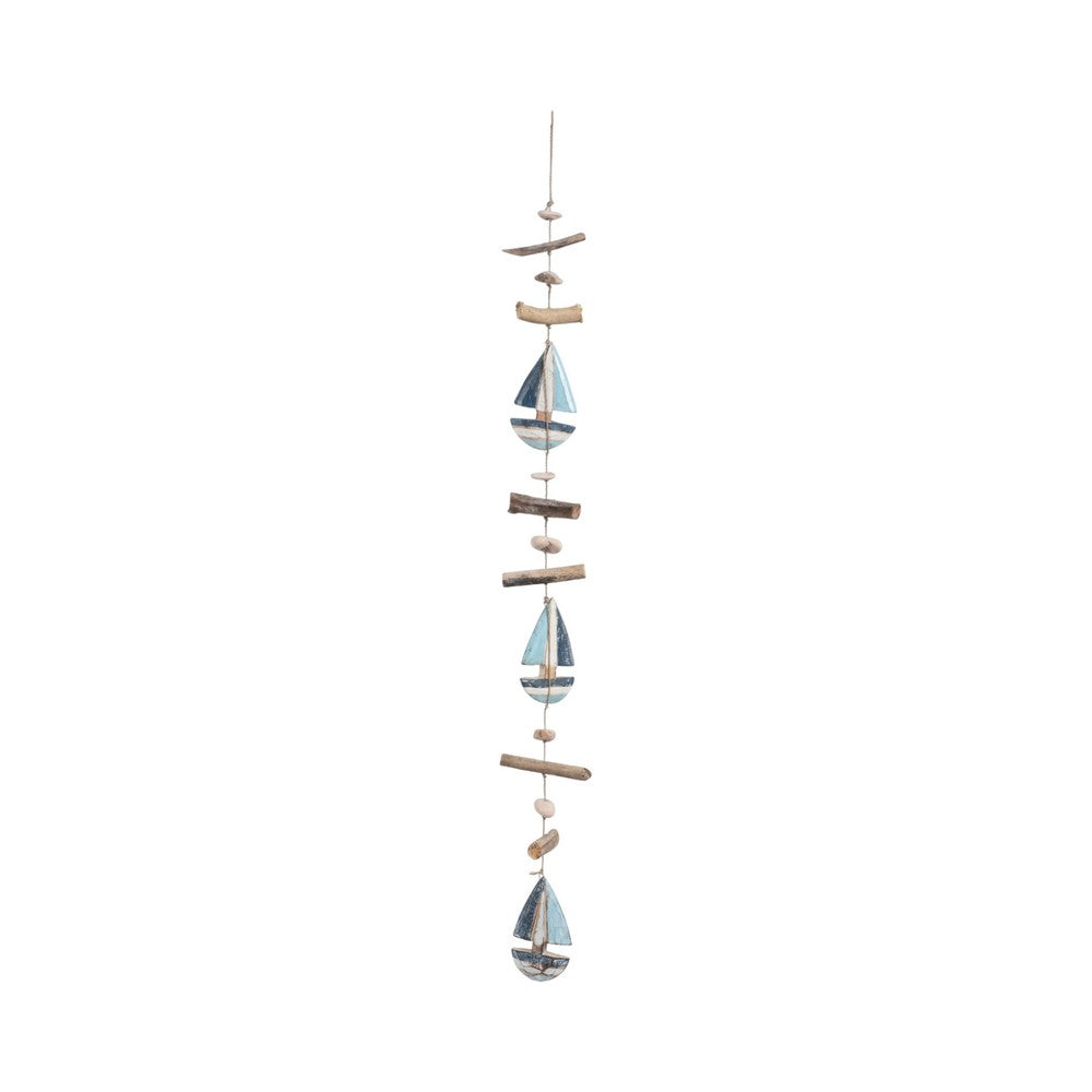 Decorative Nautical Wall Hanging Sailing Boats String | White & Blue Wood