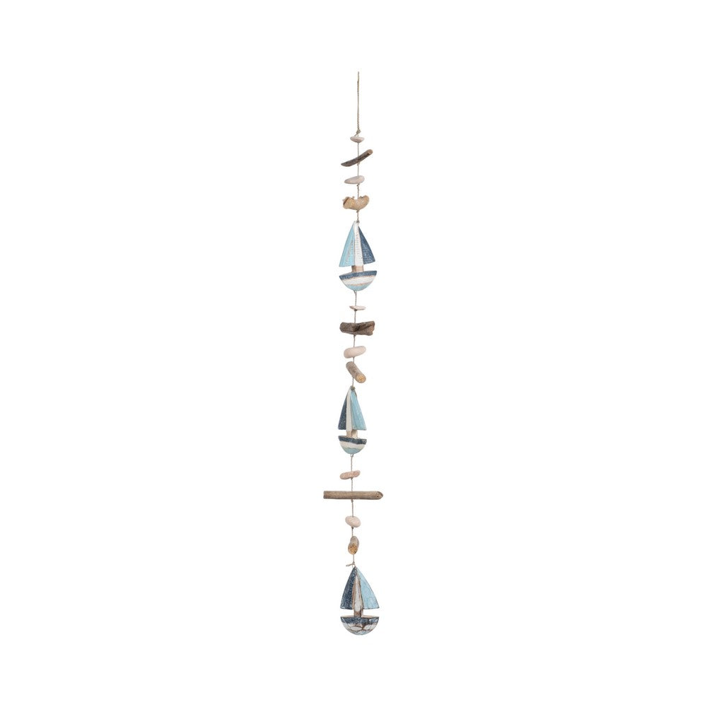 Decorative Nautical Wall Hanging Sailing Boats String | White & Blue Wood