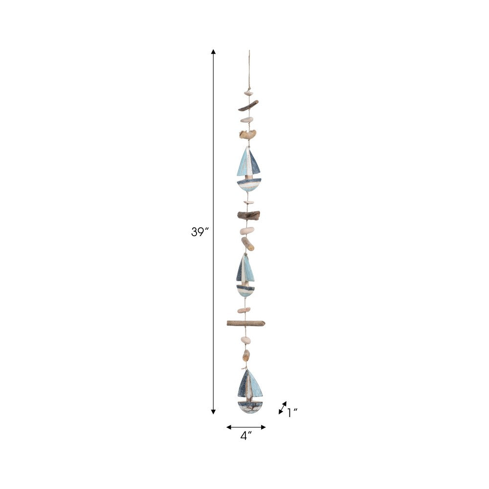 Decorative Nautical Wall Hanging Sailing Boats String | White & Blue Wood