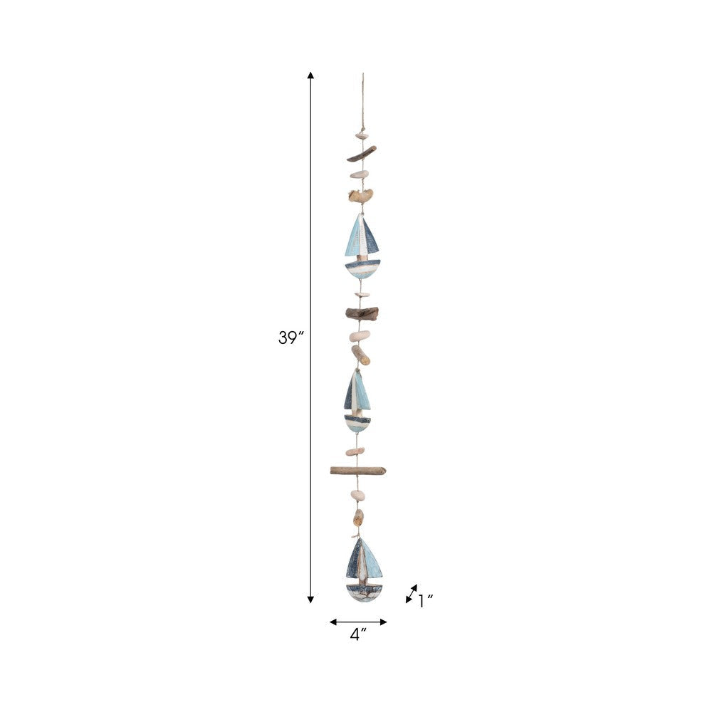 Decorative Nautical Wall Hanging Sailing Boats String | White & Blue Wood SBH-18039-02