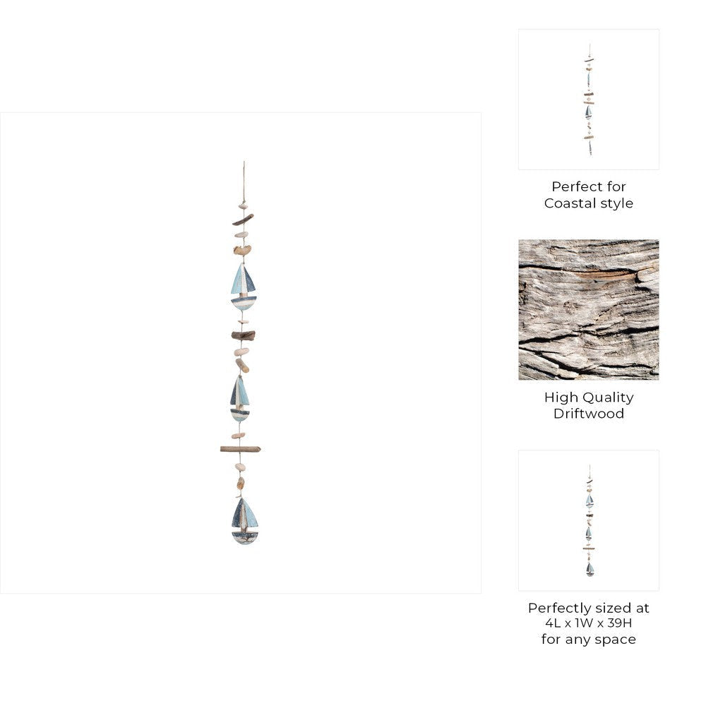 Decorative Nautical Wall Hanging Sailing Boats String | White & Blue Wood
