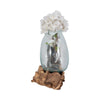 Hand-Blown Glass Vase In Live Edge Wood Stand | Blue & Brown | 14"