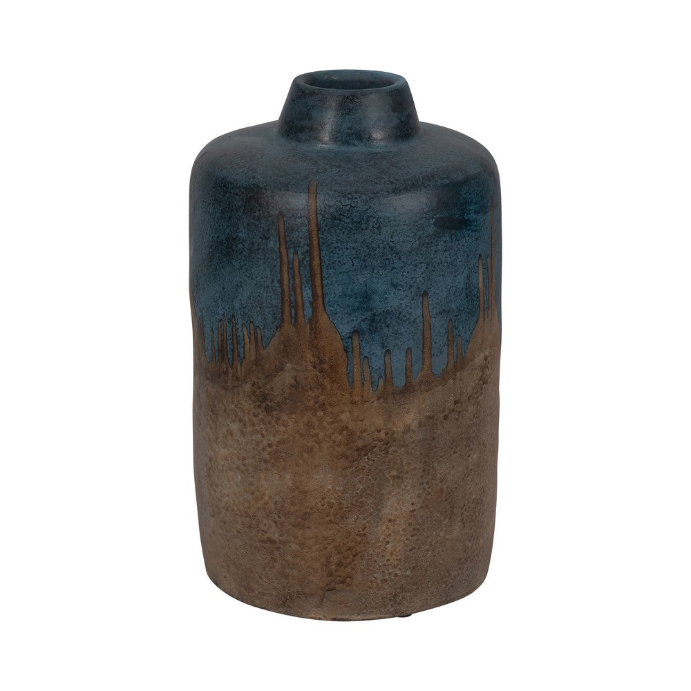 Rustic Floral Arrangement Vase | 14" | Blue & Brown Terracotta