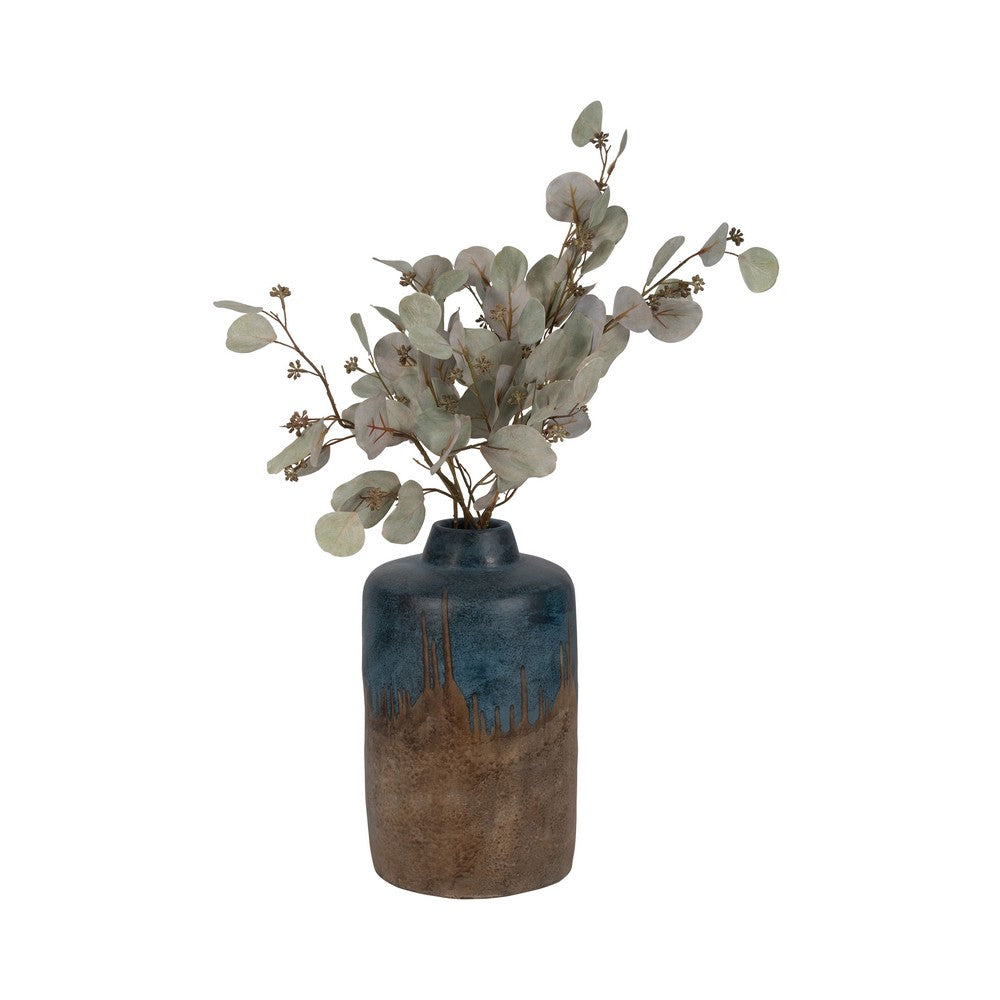 Rustic Floral Arrangement Vase | 14" | Blue & Brown Terracotta