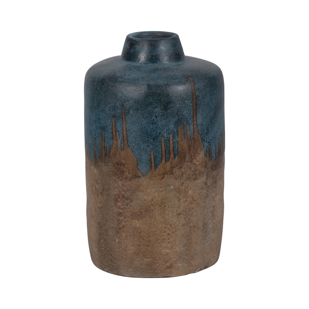 Rustic Floral Arrangement Vase | 14" | Blue & Brown Terracotta