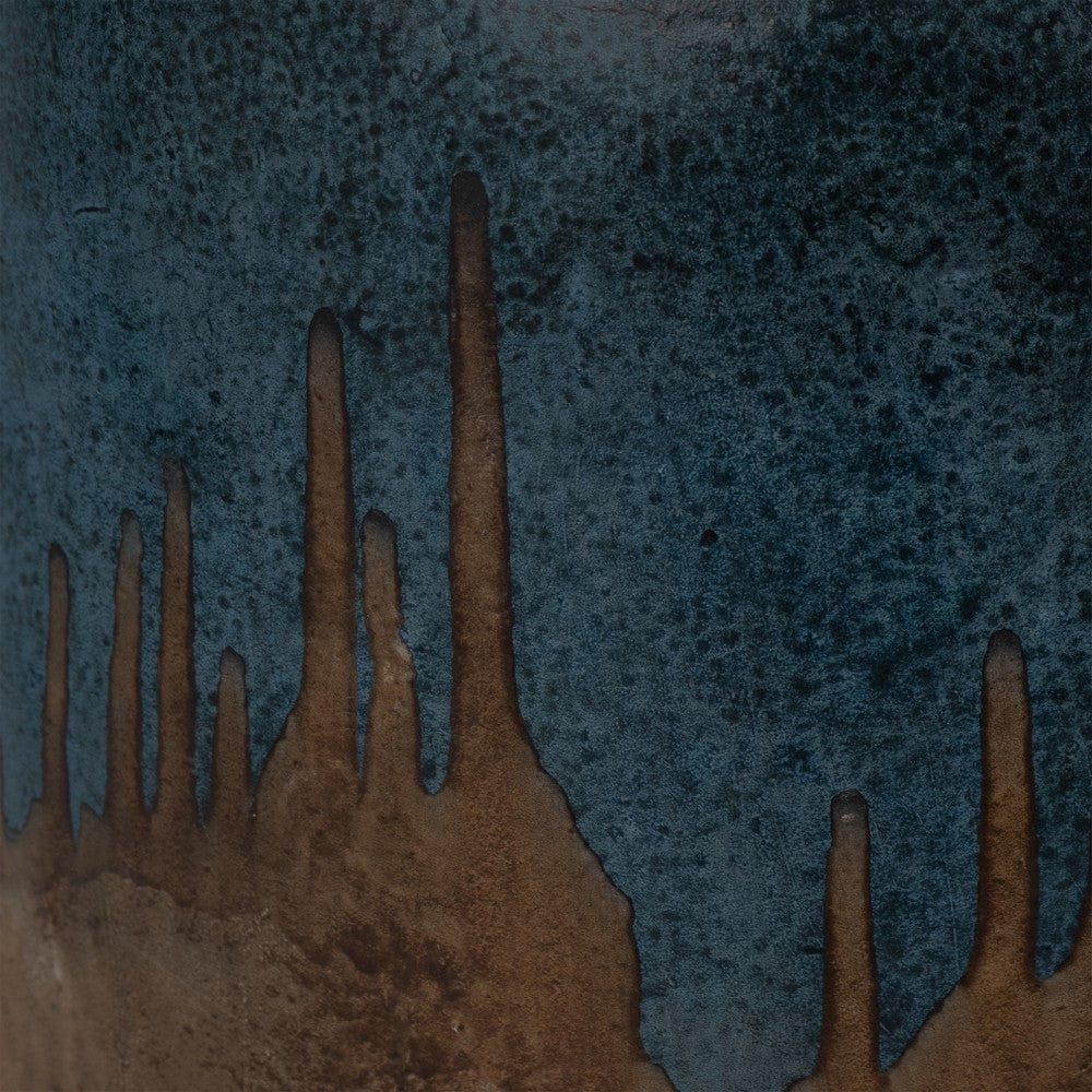Rustic Floral Arrangement Vase | 14" | Blue & Brown Terracotta