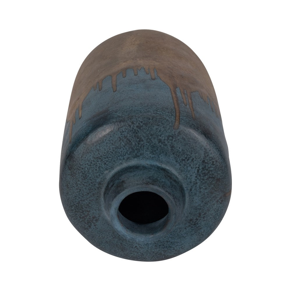 Rustic Floral Arrangement Vase | 14" | Blue & Brown Terracotta
