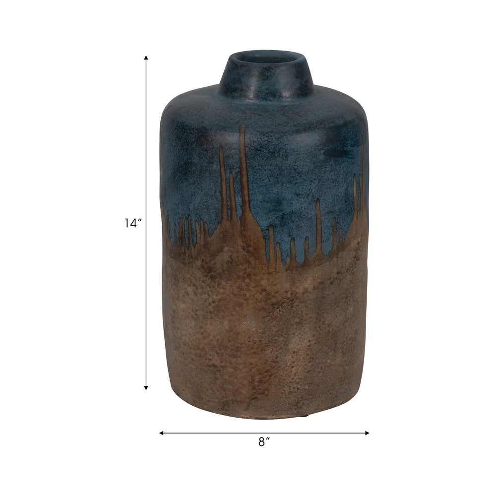 Rustic Floral Arrangement Vase | 14" | Blue & Brown Terracotta