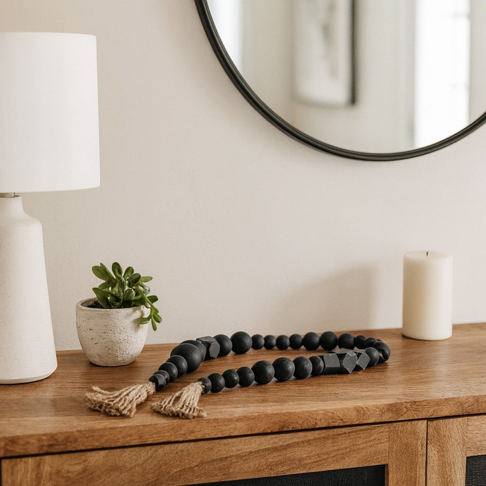 Accent Garland w Traditional Geometric Round Beads | 84" Black Jute
