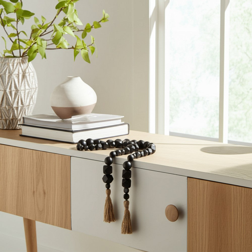 Accent Garland w Traditional Geometric Round Beads | 84" Black Jute