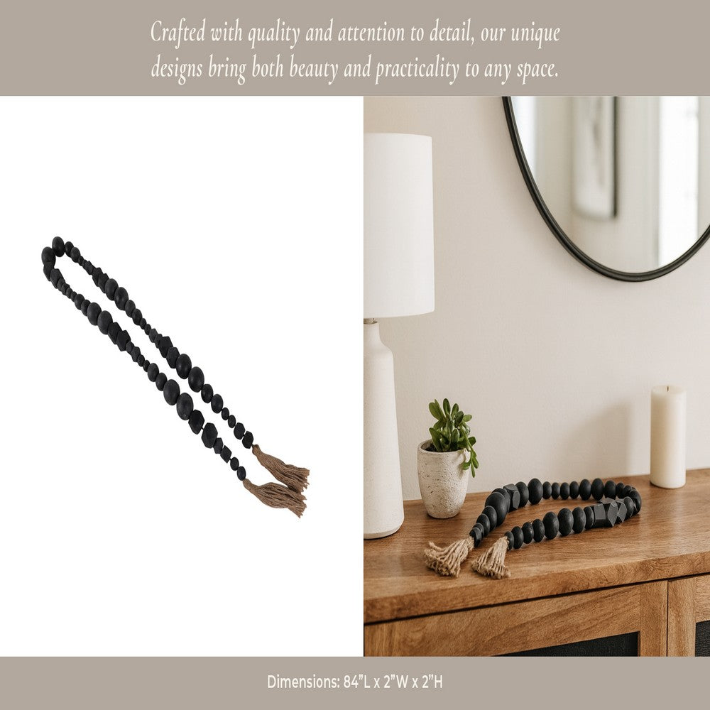 Accent Garland w Traditional Geometric Round Beads | 84" Black Jute