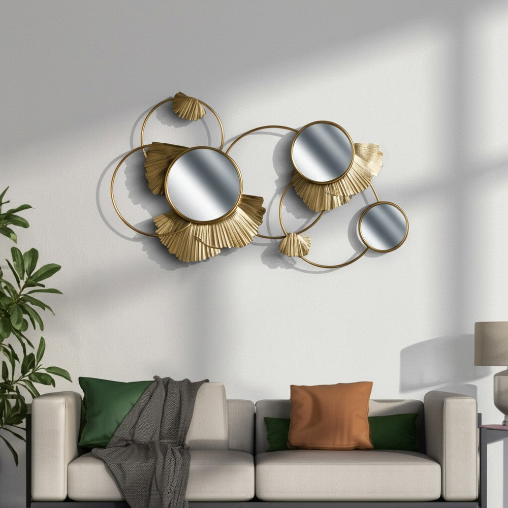 Mirrored Wall Decor | 27" Metallic Gold Iron Frame w Fan Loops