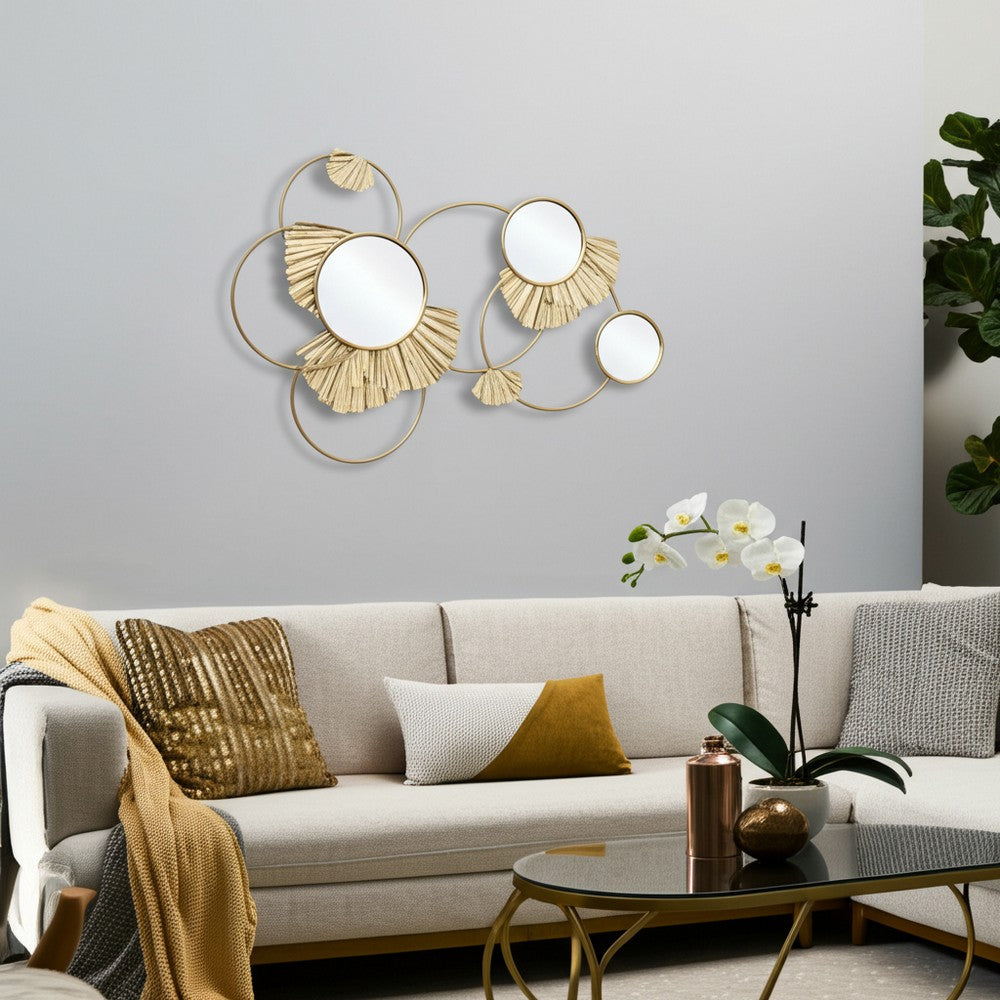 Mirrored Wall Decor | 27" Metallic Gold Iron Frame w Fan Loops