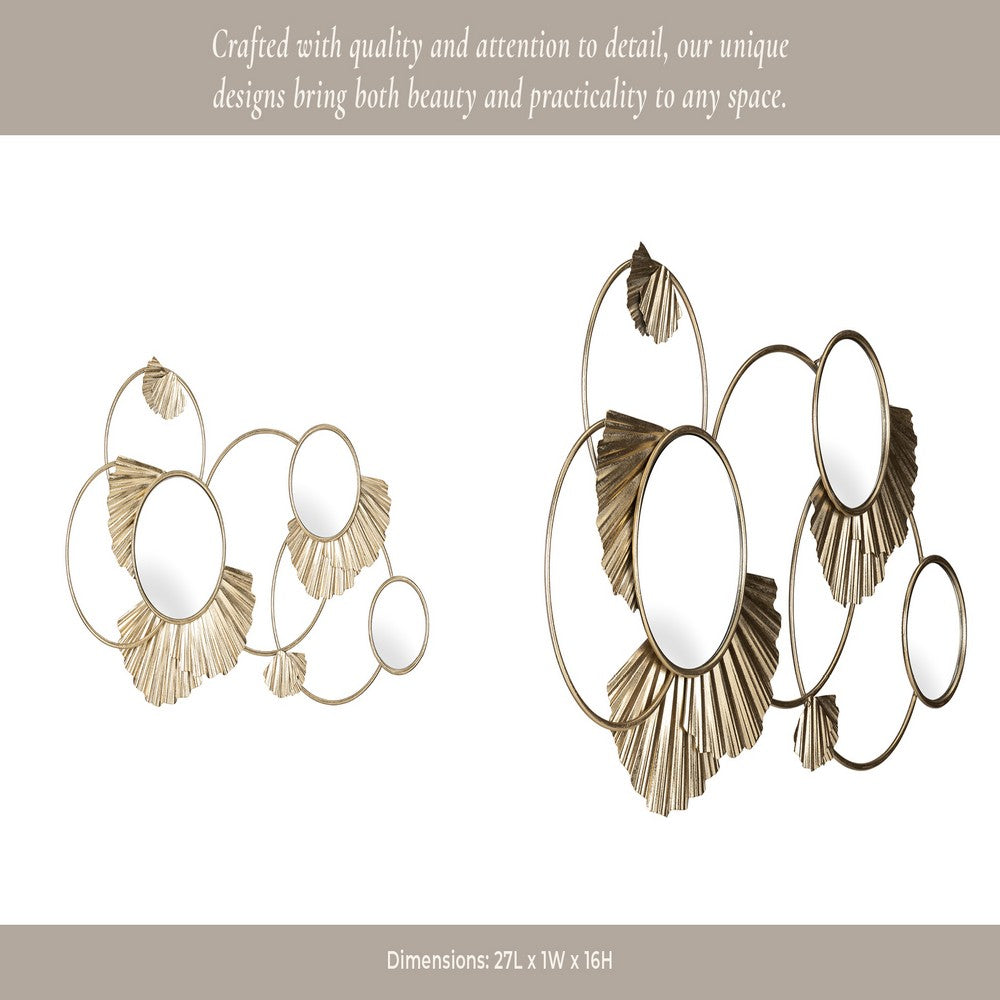 Mirrored Wall Decor | 27" Metallic Gold Iron Frame w Fan Loops