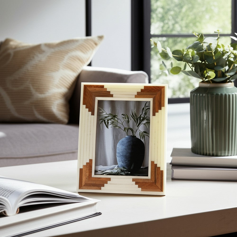 Orsa 8x10 Photo Frame w 5x7 Opening | Cascading Retro Wood Brown Design