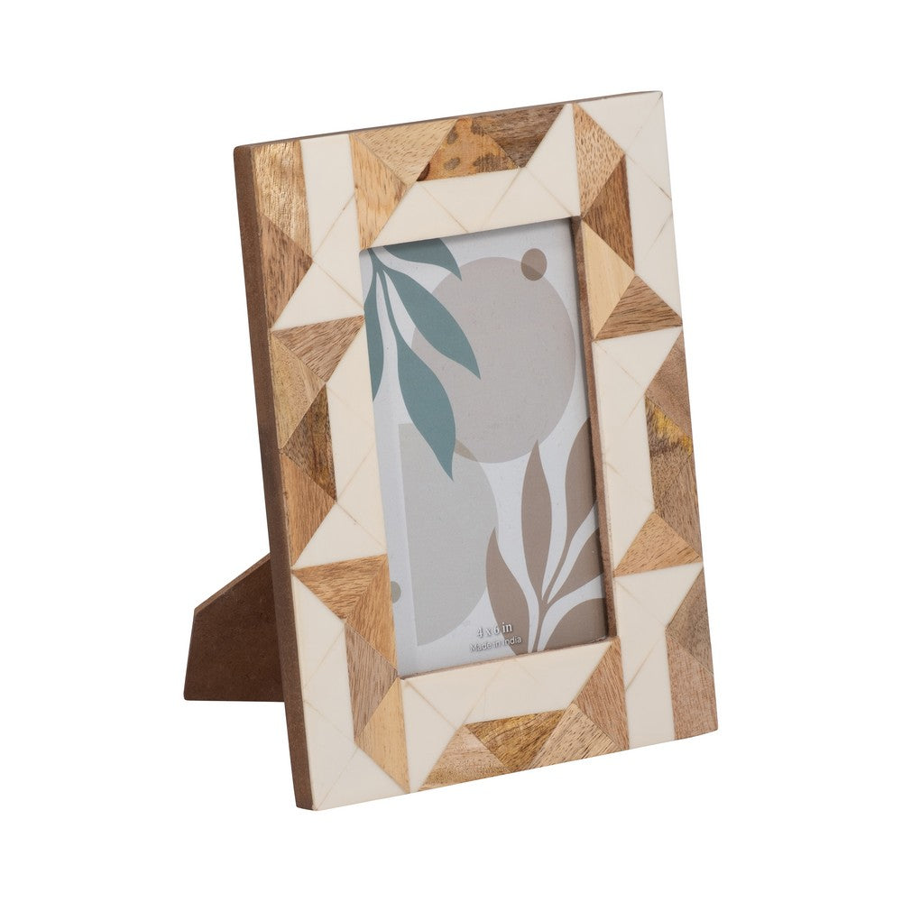 Nayo 4x6 Geometric Photo Frame | Mosaic Design | Brown & White Resin
