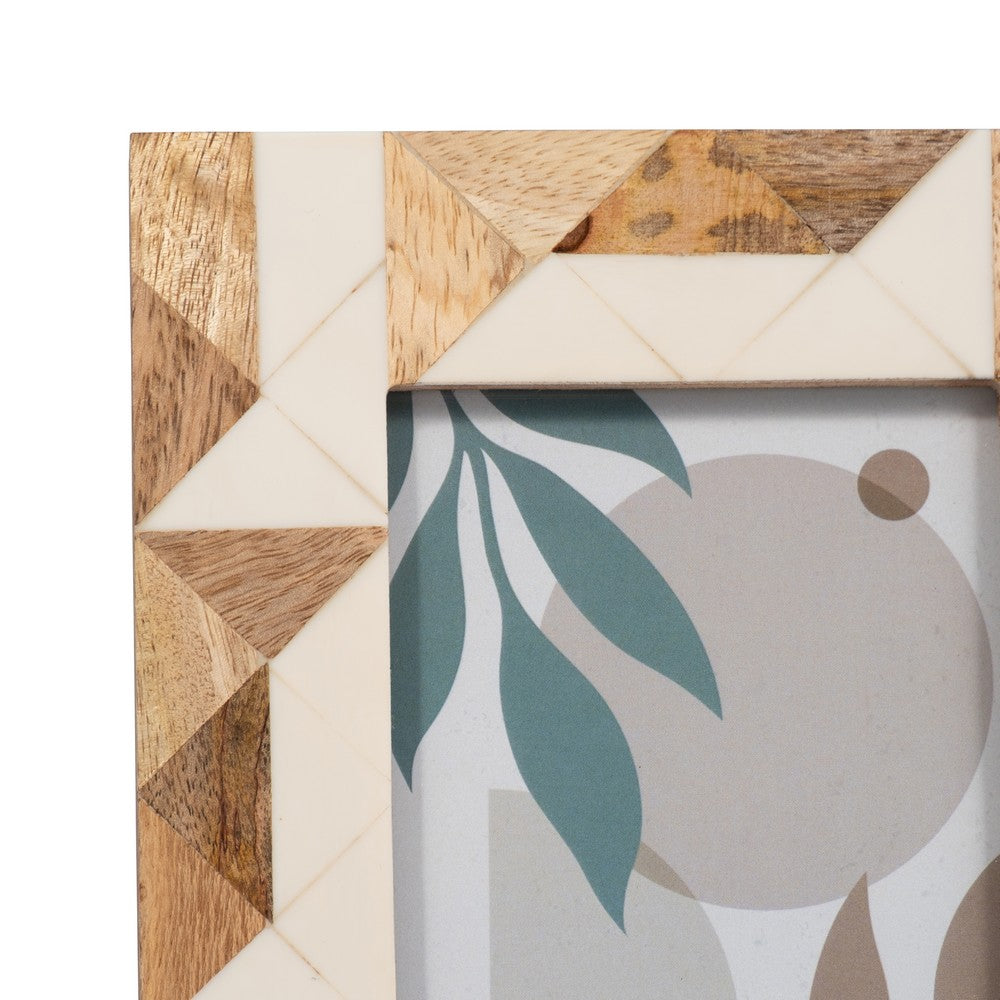 Nayo 4x6 Geometric Photo Frame | Mosaic Design | Brown & White Resin