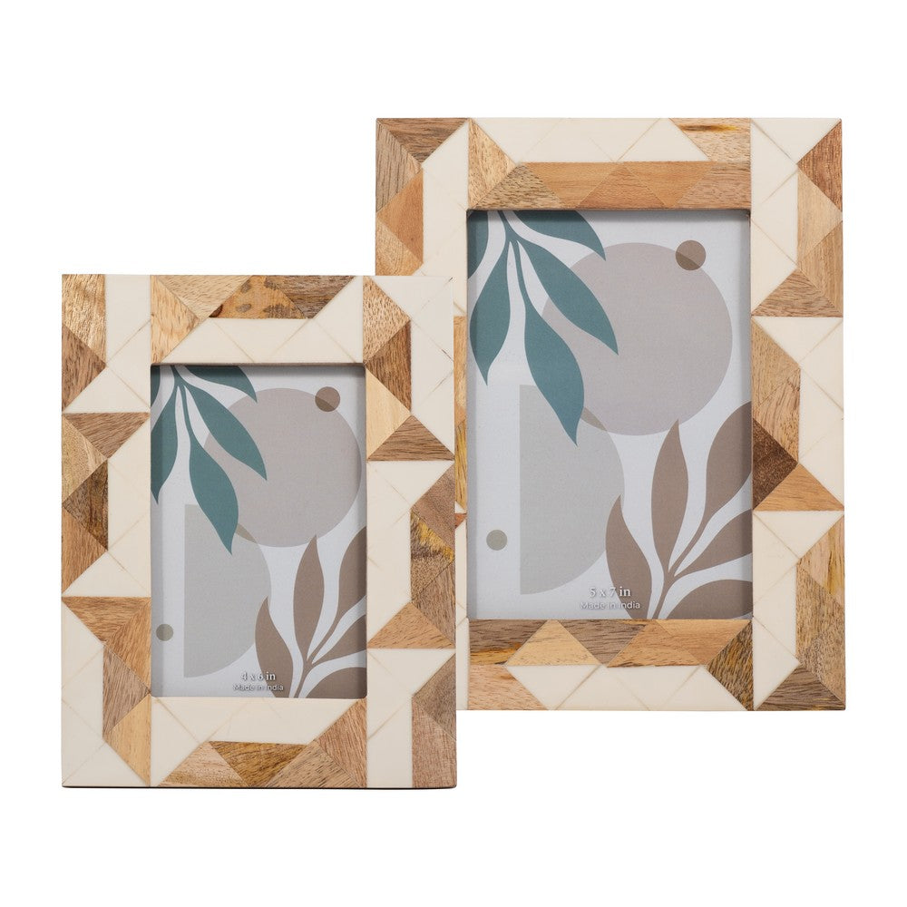 Nayo 4x6 Geometric Photo Frame | Mosaic Design | Brown & White Resin