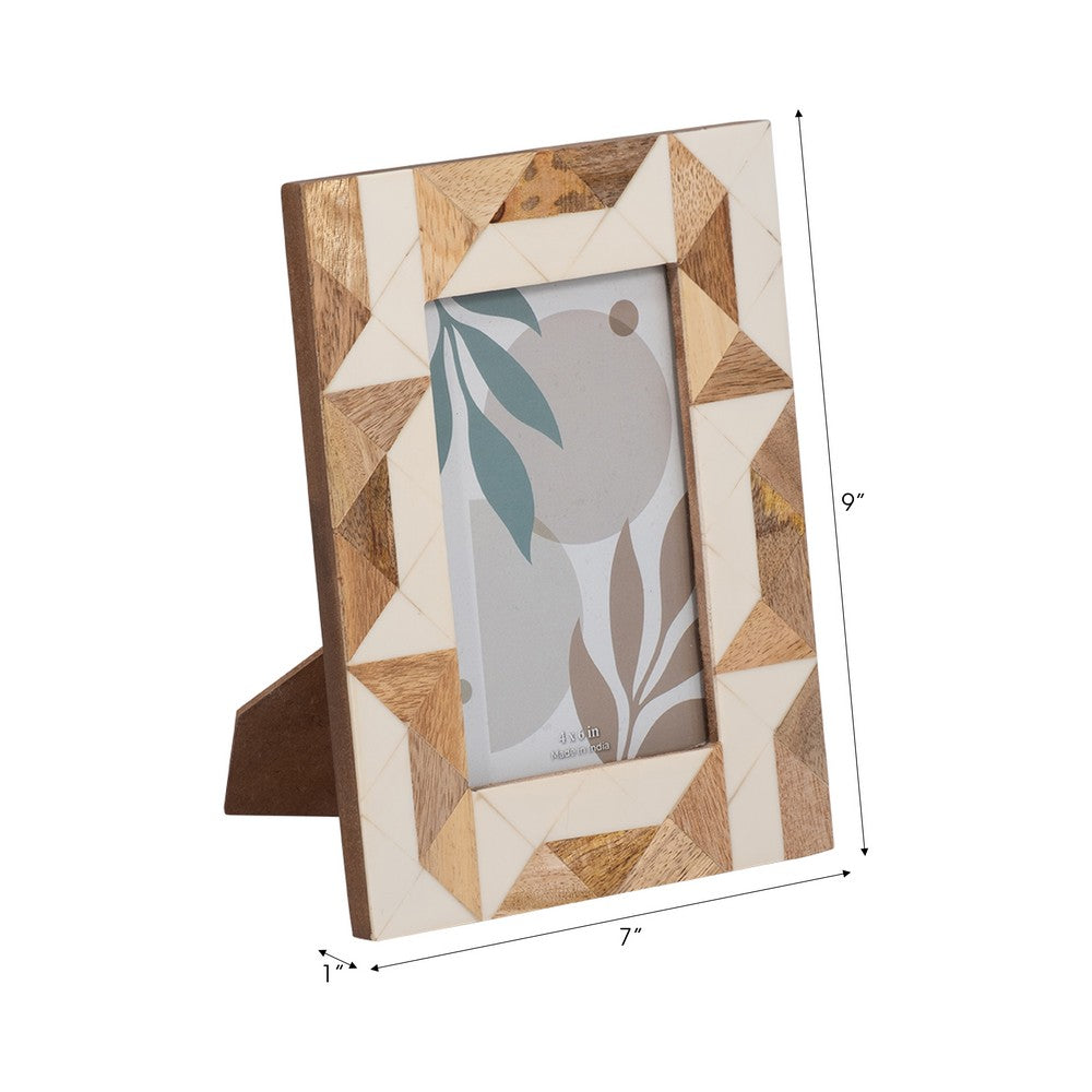 Nayo 4x6 Geometric Photo Frame | Mosaic Design | Brown & White Resin