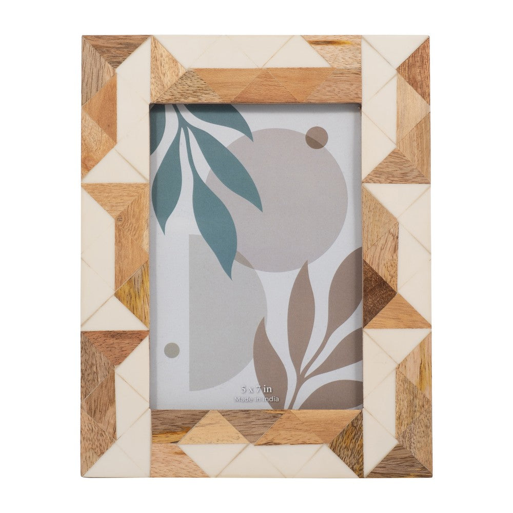 Loni Decorative 5x7 Photo Frame | White Brown Geometric Motifs Resin