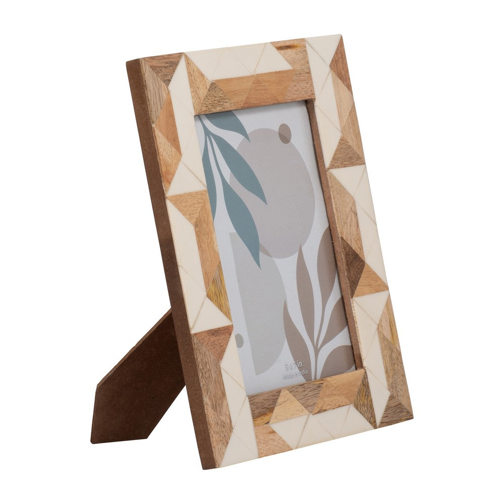 Loni Decorative 5x7 Photo Frame | White Brown Geometric Motifs Resin