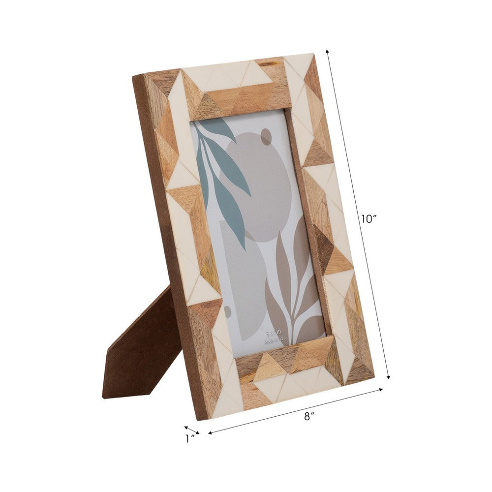 Loni Decorative 5x7 Photo Frame | White Brown Geometric Motifs Resin