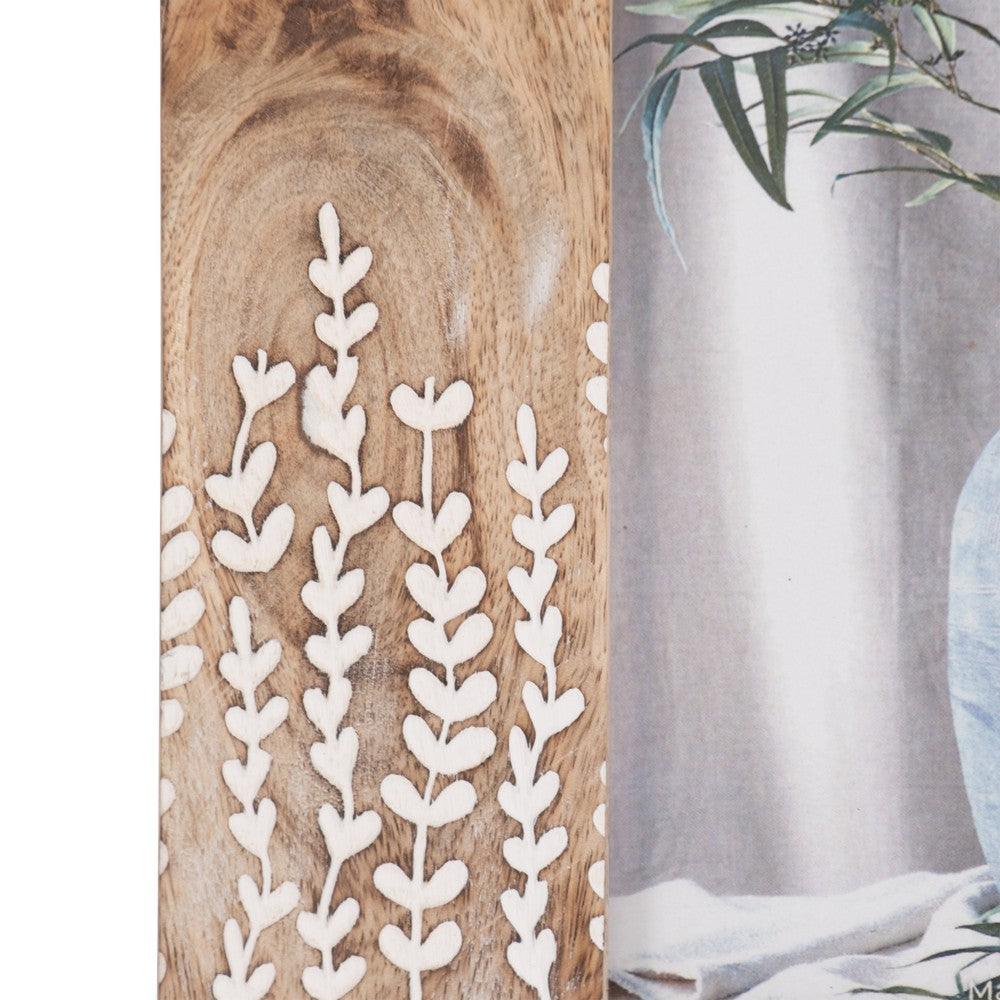 Photo Frame for 5 x 7 Picture | White Repeating Leaf Design | Brown Wood