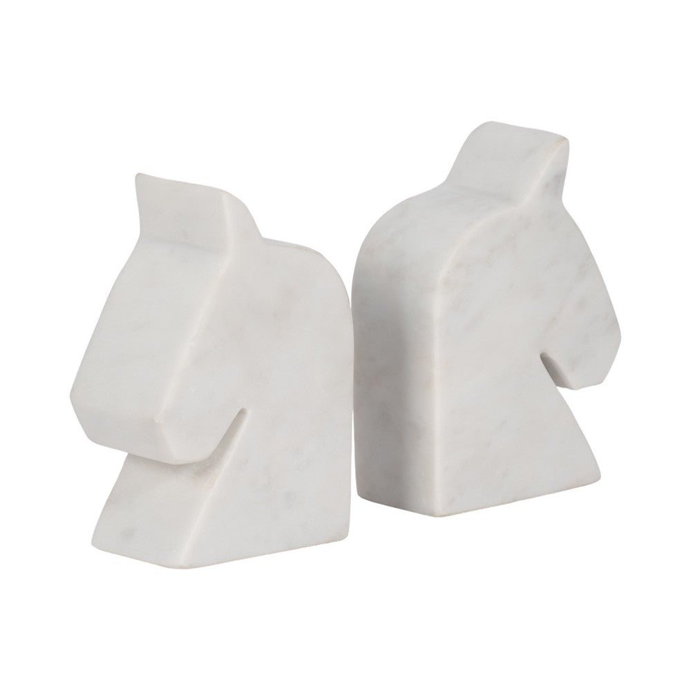 Decorative Bookend Set of 2 with Carved Horse Head Design | White Marble